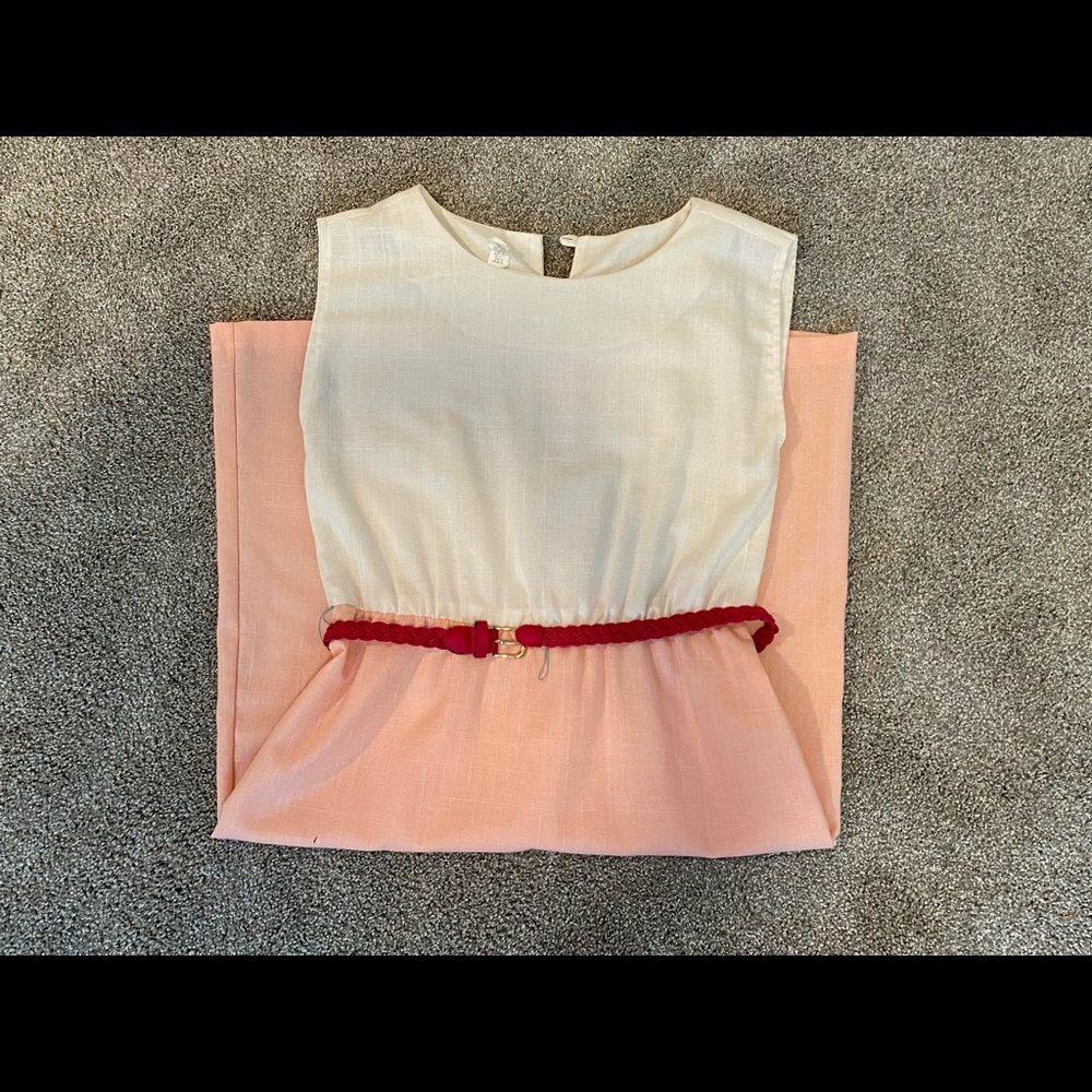 80’s vintage cream and white belted dress size M